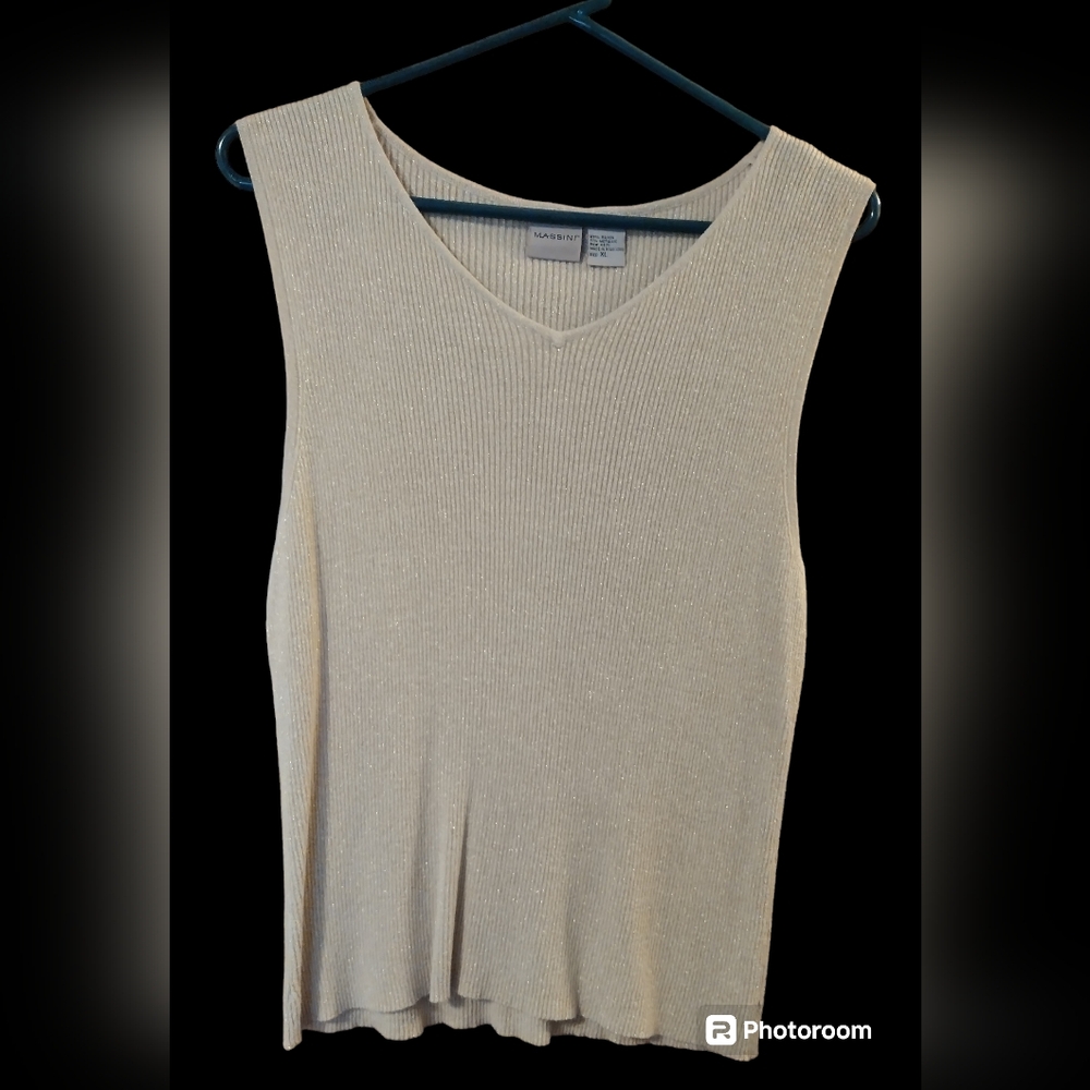 Massini Women's XL Sparkly Sleeveless Sweater Tan